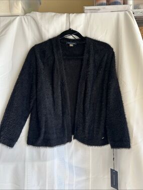 NWT Tommy Hilfiger Black Fuzzy Open-Front Cardigan